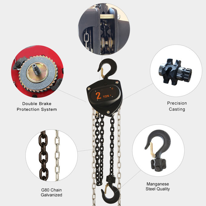 Triple Spur Geared Hand Chain Pulley Block 1 Ton High Operating Efficiency